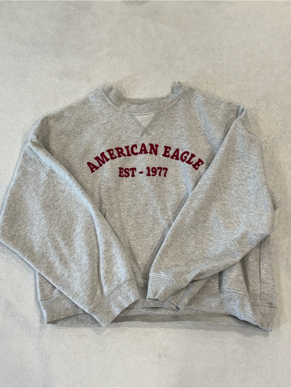 Women’s American Eagle Outfitters light Gray Crewneck Sweatshirt with Red Logo